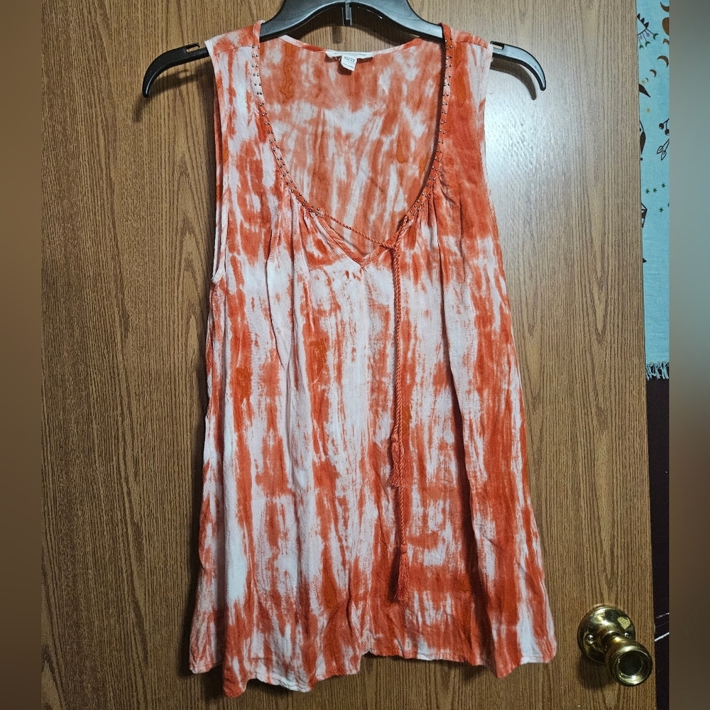Beach Lunch Lounge Tie Dye Tie Front Women’s Sleeveless Top Blouse Pink Size XS!